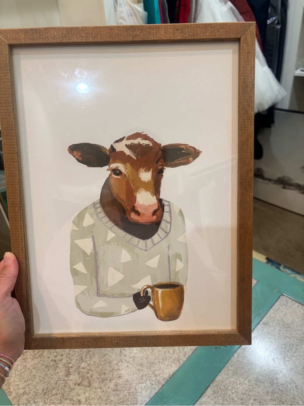 Hobby Lobby Cow Art Print in Brown, Cream and Green